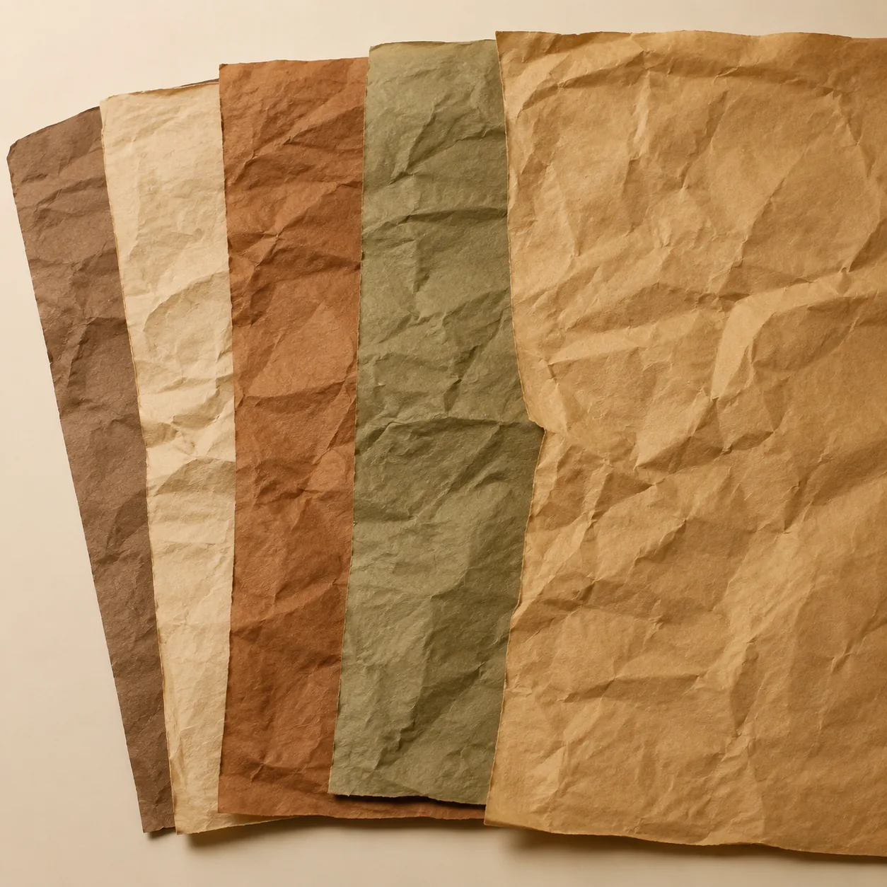 Layered earthy crinkle texture paper sheets