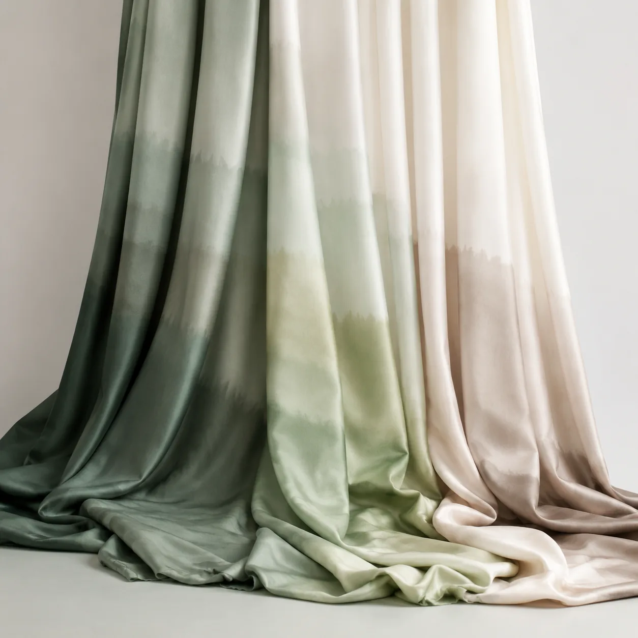 Large drape of gradient fabric from dark to light in a studio