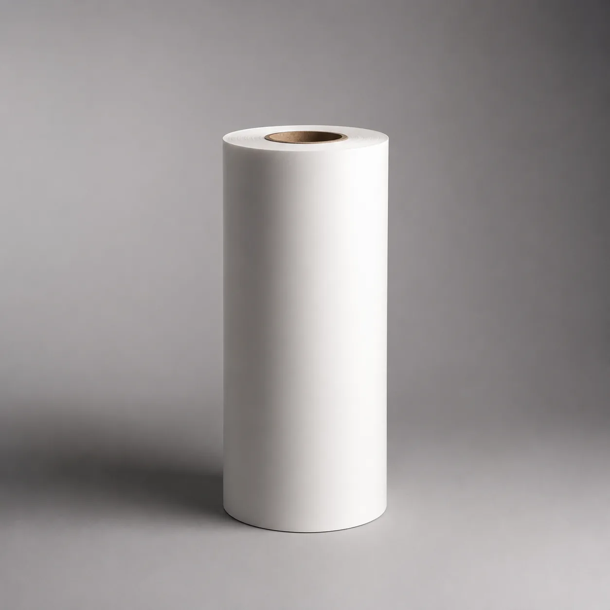White seamless paper roll standing on a studio floor
