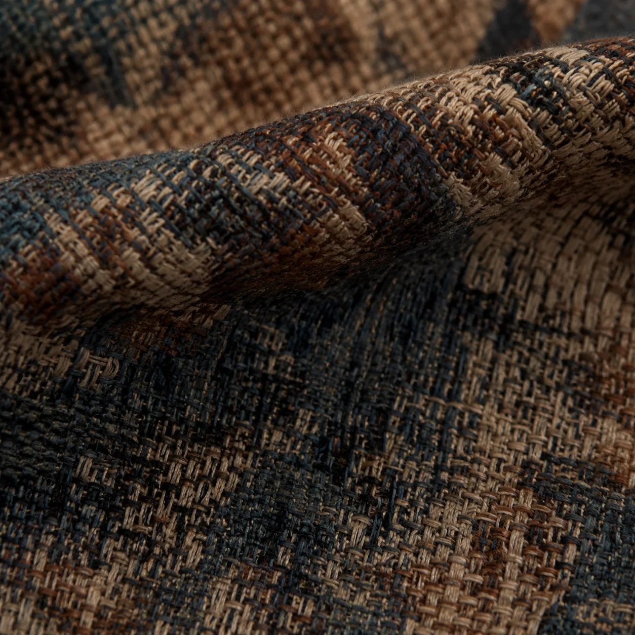 Macro of vintage fabric weave showing warp and weft threads